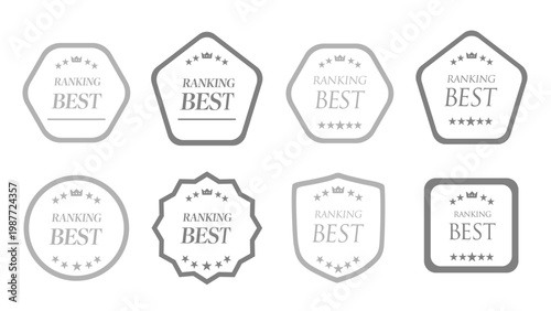 高級感のあるランキングBESTバッジフレームセット｜銀色・星・受賞・評価アイコン（Premium ranking best badge frame set）：メダルセットC_07_BEST