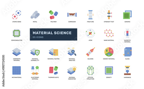 Material Science Flat Icon Set Engineering Chemistry Research
