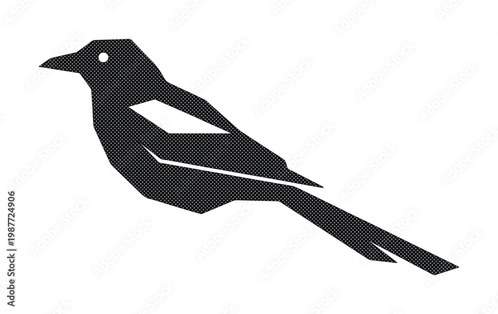 Fototapeta premium Minimalist magpie bird silhouette, geometric crow icon, black raven vector illustration
