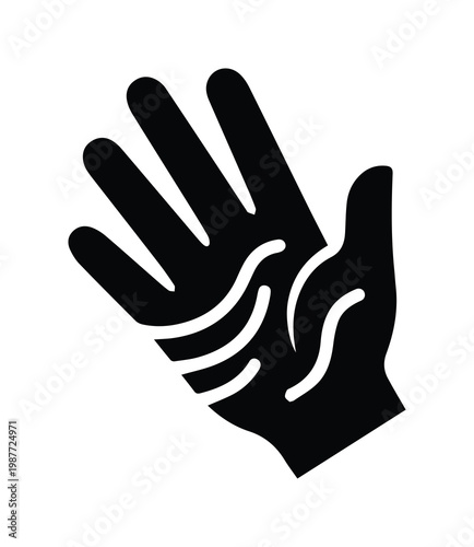 Palmistry hand icon with lines, black silhouette human palm vector, fortune telling symbol