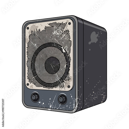 Retro Speaker, Damaged, Grungy, Vintage Audio Equipment