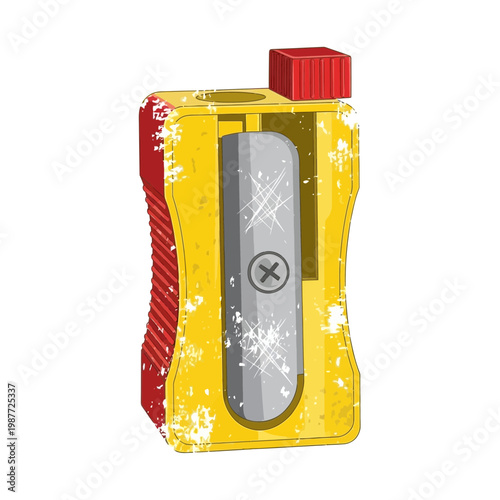 Retro yellow pencil sharpener, isolated on white background