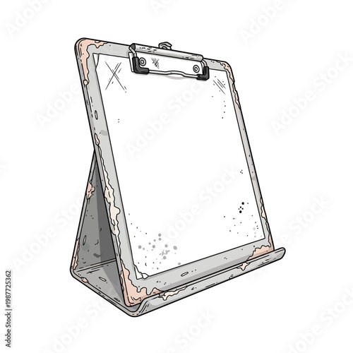 Rustic Clipboard Drawing with Blank Paper and Clip