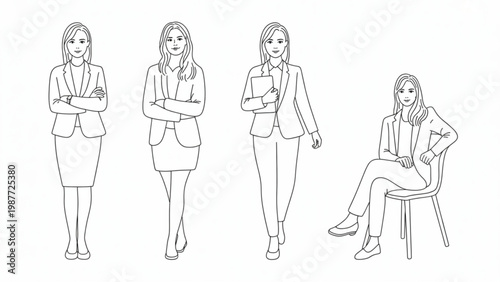 Elegant Business Woman Pose Collection  Professional Female Character Standing and Sitting in Modern Office Style