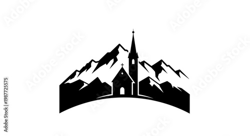Minimalist Mountain Church Silhouette Vector Illustration