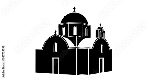 Black Silhouette Illustration of a Traditional Orthodox Church