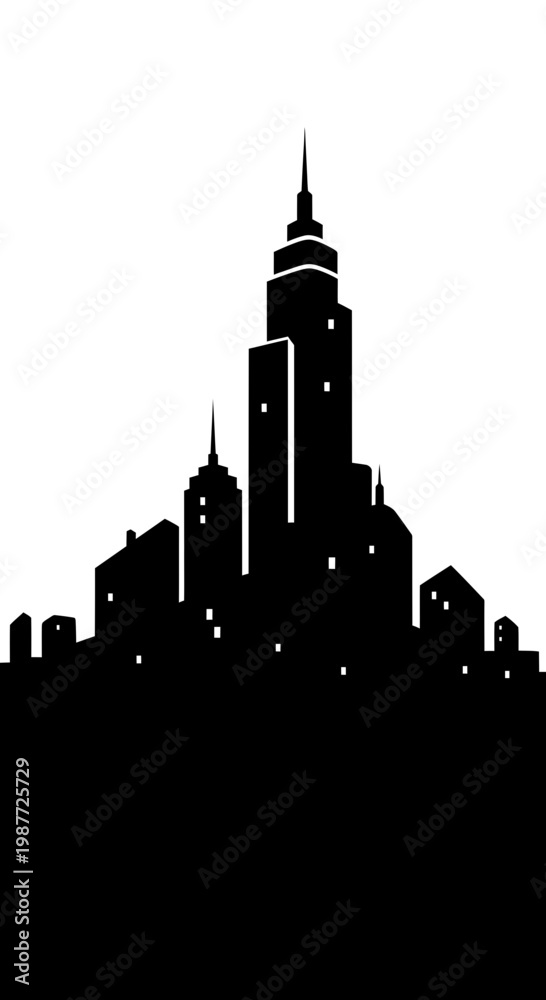 Obraz premium Minimalist Black City Skyline Silhouette Vector Illustration