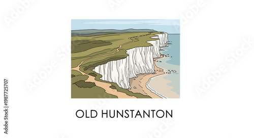 Old Hunstanton White Cliffs Coastal Landscape Vector Illustration