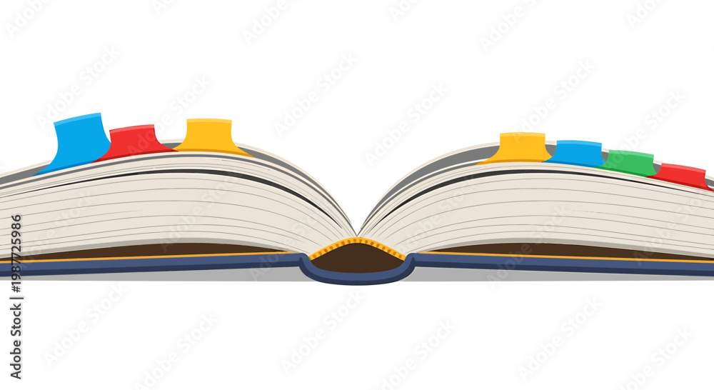 Naklejka premium Open book with colorful bookmarks vector illustration