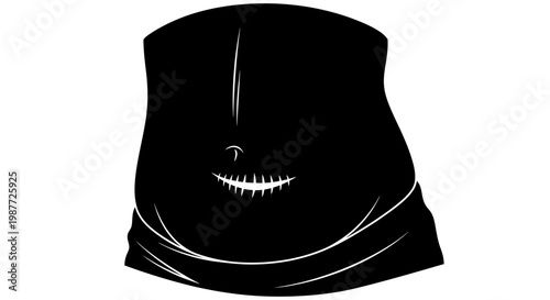 Human Abdomen with Surgical Stitches Silhouette Vector Illustration