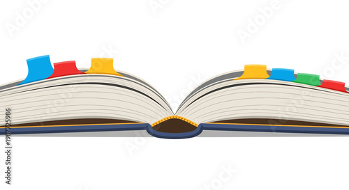 Open book with colorful bookmarks vector illustration