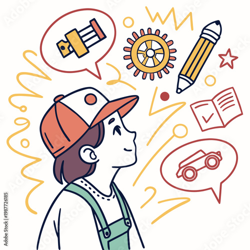 Child thinking about mechanics and cars.