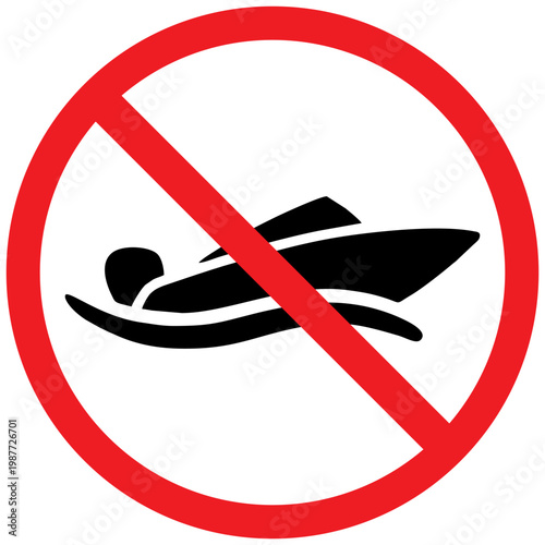 No Speed Boats Sign, Personal Watercraft Prohibited Symbol, Restriction Vector