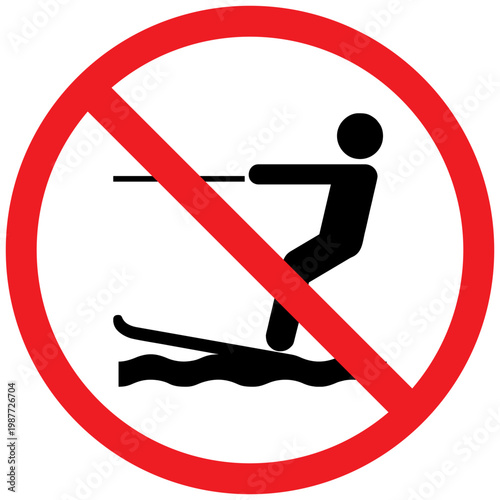 No Water Skiing Sign Icon, Water Sport Prohibited Symbol, Safety Vector