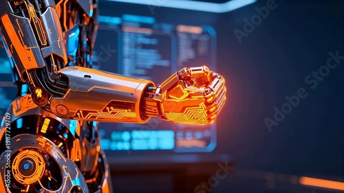 Futuristic robotic arm in a hightech environment