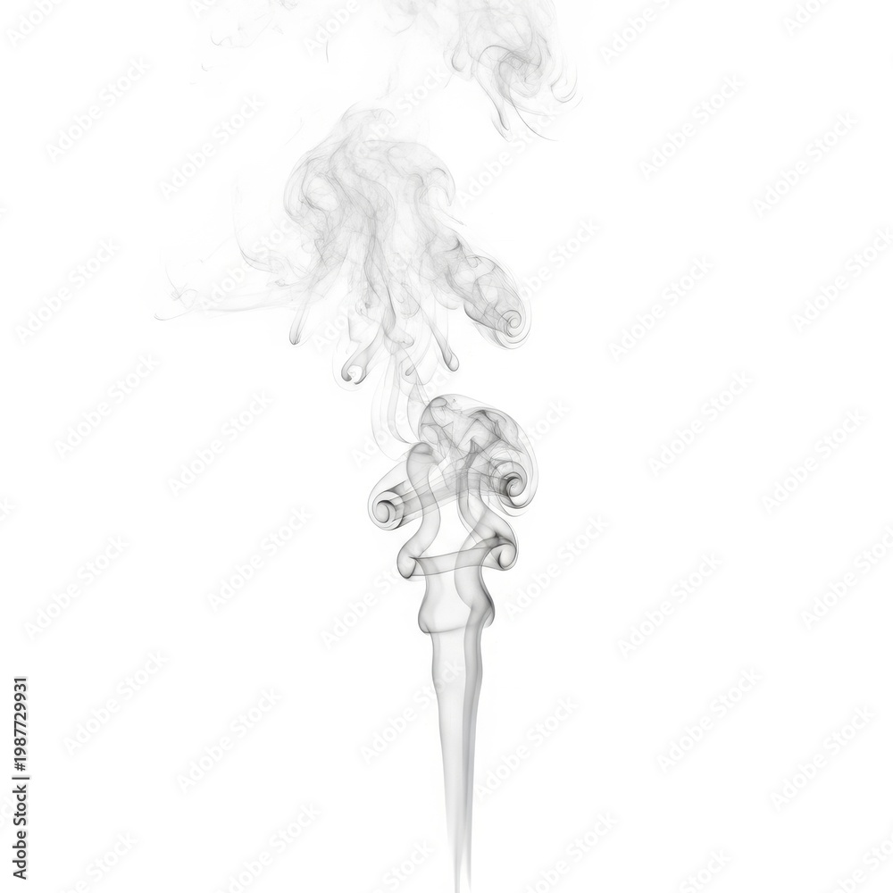 Fototapeta premium Abstract Smoke Rising Against a Clean White Background.