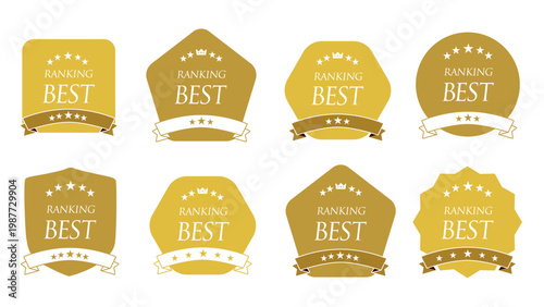高級感のあるランキングBESTバッジフレームセット｜金色・リボン・星・受賞・評価アイコン（Premium ranking best badge frame set）：メダルセットC_09_BEST