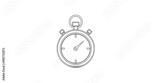 Vintage analog stopwatch icon, outline drawing on white background