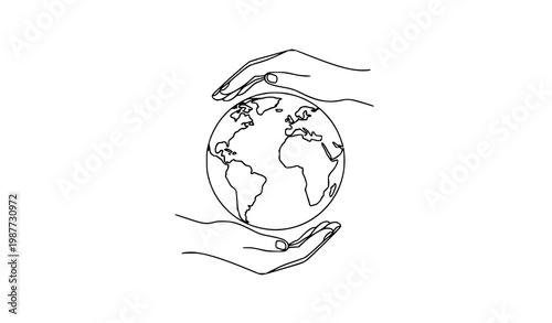 Hands holding earth line art global care environment concept vector illustrationHands holding earth line art global care environment concept vector illustration