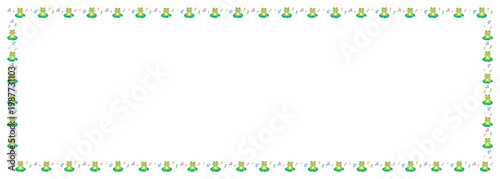 カエルが歌うかわいい梅雨フレーム ポップな横長バナー背景素材