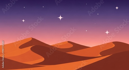 Desert sand dunes under starry night.