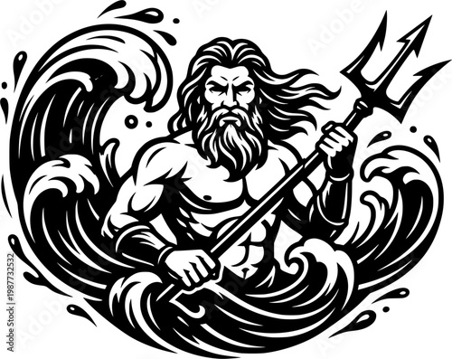 Illustration of poseidon, isolated on white background.
