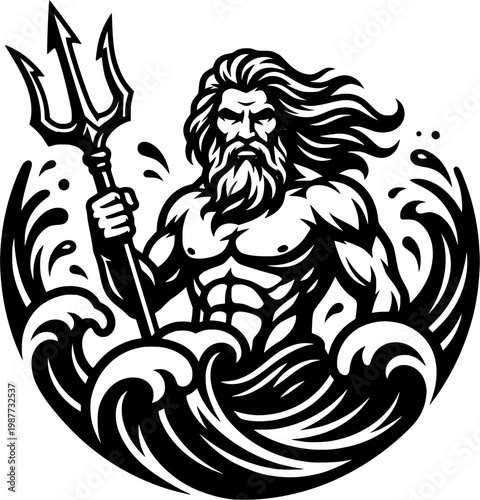 Illustration of poseidon, isolated on white background.
