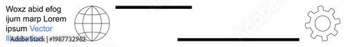 Global collaboration, digital technology, innovation, system processes, workflow concepts, efficiency. Globe symbol connecting with gear icon. Global collaboration and digital technology theme