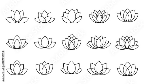 Bild auf Leinwand Simple lotus flower icons collection minimal floral symbol vector design