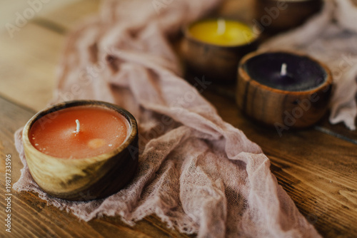 Colorful Candles in Wood