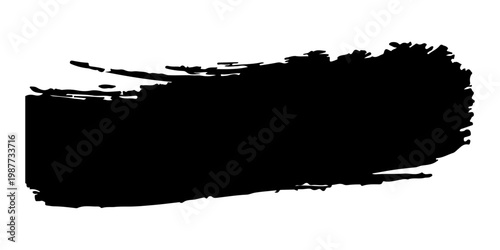 distressed black ink brush smear with organic streaks, dry brush textures, and rough edges, abstract grunge style, high contrast, realistic paint detail, transparent background.