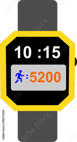 Vector illustration of Smartwatch Fitness Tracker Display Showing Time and Step Count on Screen