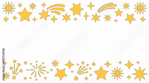 A vibrant arrangement of yellow stars and shooting stars decorates a blank white space creating a festive and whimsical border high quality professional detailed modern elegant