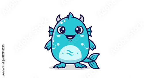 Cartoon blue sea monster creature.