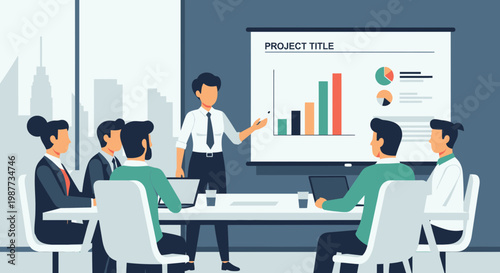 Businessman presenting to colleagues in meeting.