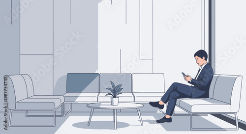 Businessman sitting on couch with tablet.