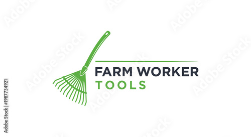 Green garden rake farm tool equipment.