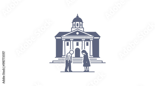 Sad Couple and Historic Building Symbolizing Legal Matters