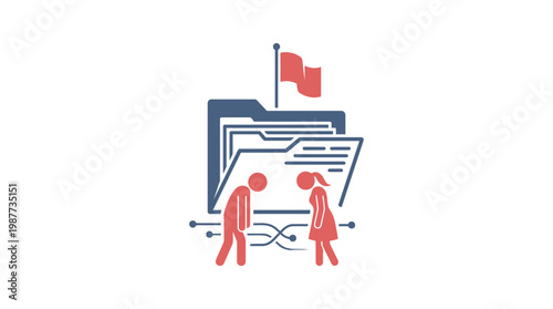 Corporate Data Breach Icon with Concerned Figures
