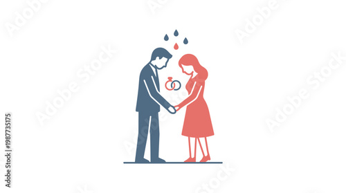 Sad Couple Holding Hands with Rings and Rain