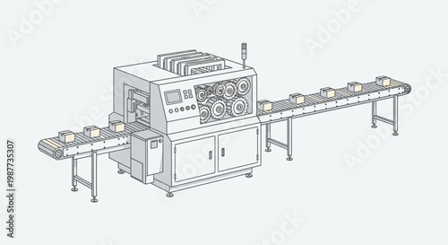 Industrial machine on conveyor belt system.