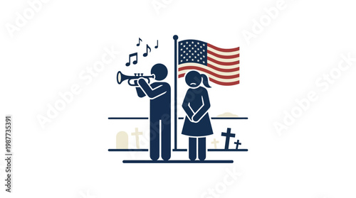 Memorial Day Ceremony with Trumpeter and American Flag