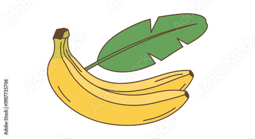 Yellow bananas with green leaf.