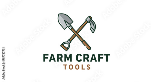 Farm tools logo with crossed shovel.