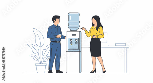 Man and woman at water cooler.