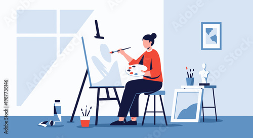 Woman painting on an easel.