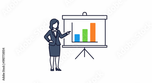 Woman presenting business data on screen.