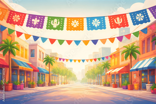 Colorful Christmas winter street in Barcelona city illustration