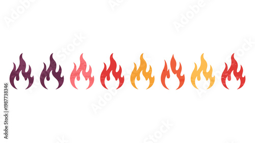 A row of stylized flames displays a gradient of color shifting from deep purple to vibrant orange and red hues high quality professional detailed modern elegant