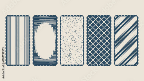 A collection of five rectangular frames with various textured and patterned borders all in a vintage style high quality professional detailed modern elegant stylish clean crisp